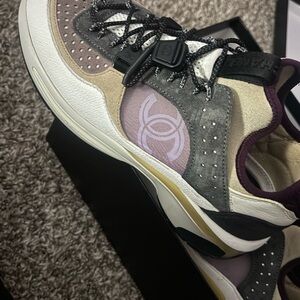 Women's CHANEL Designer Sneakers in Gray and Cream
